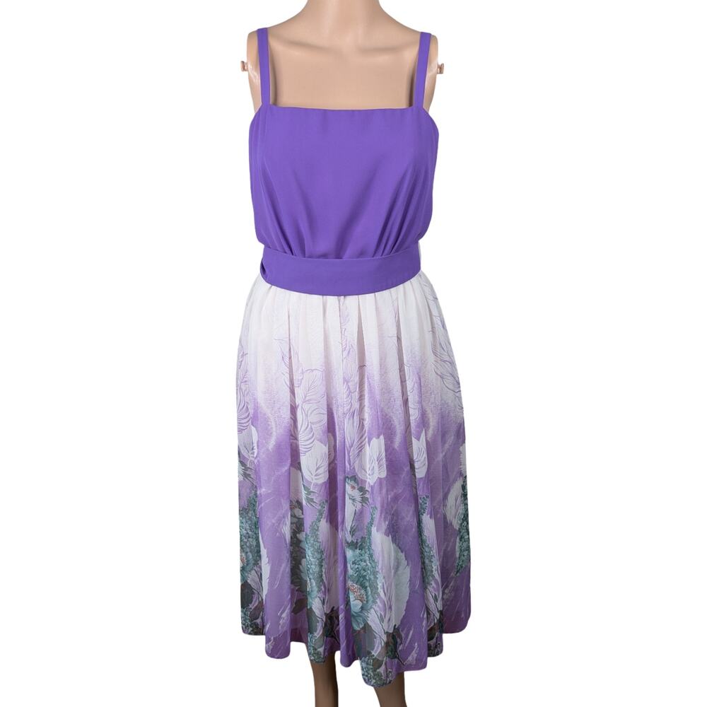 Vintage 70s Lilli Diamond Purple Floral Chiffon Fairycore Dress Whimsical XS/S